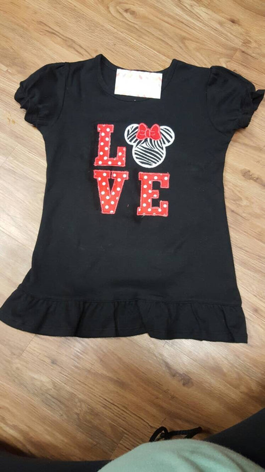 LOVE Minnie Mouse Childrens Tshirt/ Girls Ruffle Short Sleeve Dress/ Disney Dress/ Disney Shirts/ Minnie Mouse Dress