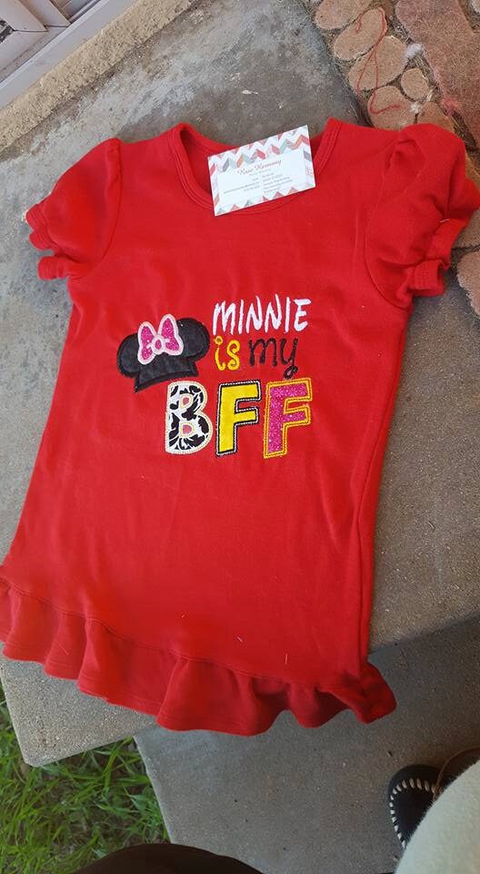 Minnie is my BFF Girl Shirt Dress/ Disney Personalized Shirt/ Mickey Mouse Clubhouse Shirt/ Ruffle Short Sleeve Shirt Dress/ Disney Shirt