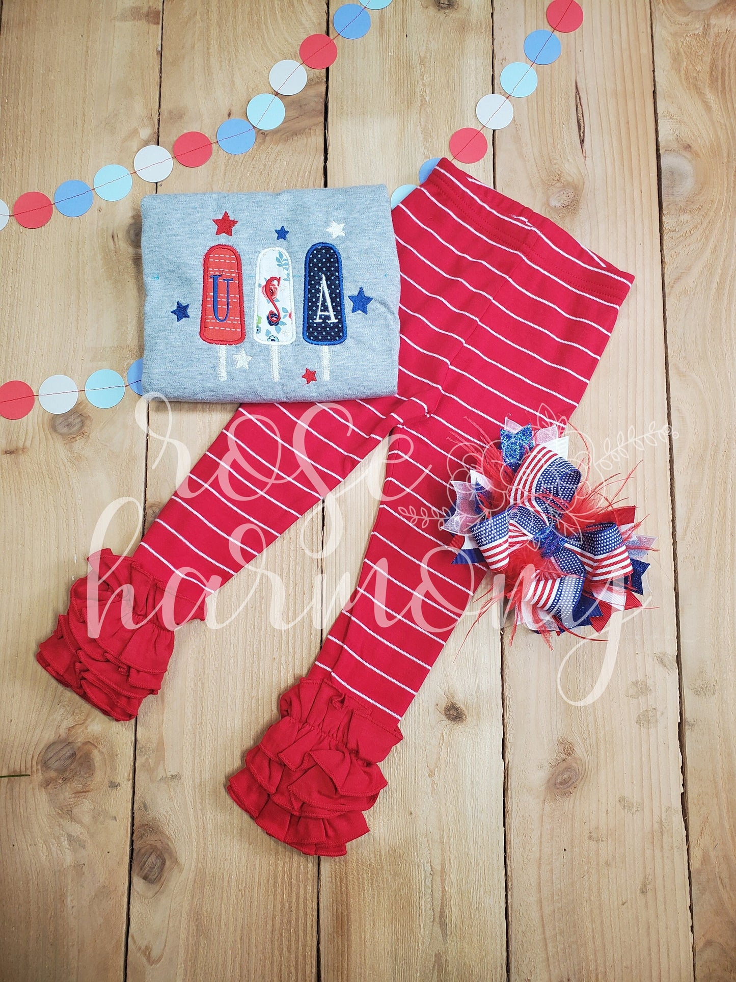 Patriotic Girl Shirt and Ruffle Pants, Stars and Stripes Outfit,