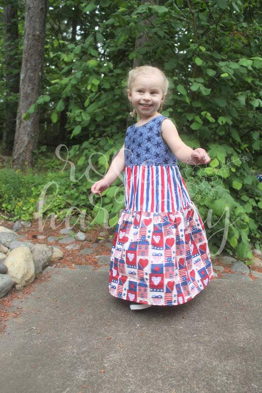 Red White Blue Americana Tiered Summer Dress for Girl, Girl Party Dress, Toddler Summer Dress, Tiered Dress, Twirl Dress, Fourth of July