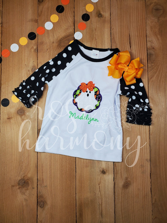 Ghost Girl Halloween Top, Toddler Girl Halloween Top, Applique Toddler T-shirt