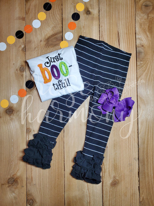 Just BOO-itiful Halloween Outfit, Toddler Girl Halloween Outfit, Ruffle Pants