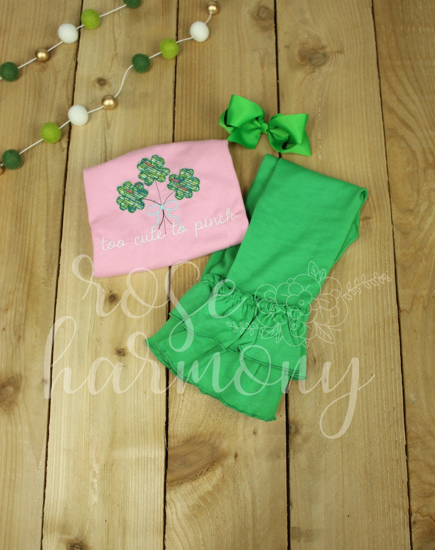 Too cute to Pinch Shamrock Outfit, Toddler Girl Outfit, Ruffle Pants, Shamrock