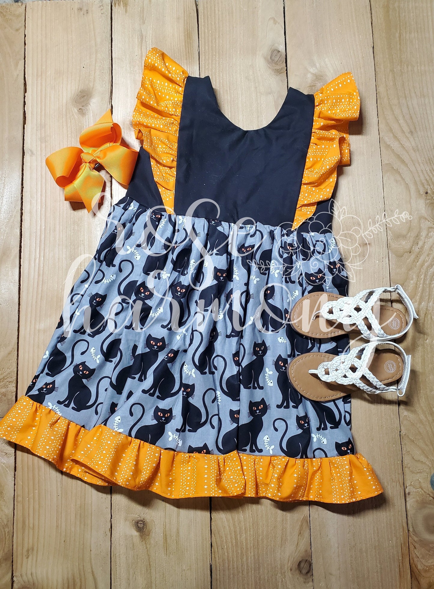 Black Cat Custom Children's Ruffle Dress