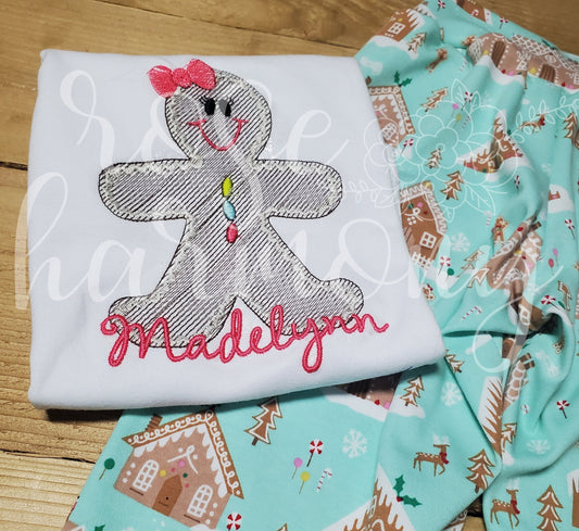 Christmas Girl Gingerbread Girl Shirt, Christmas Applique, Party, Baking