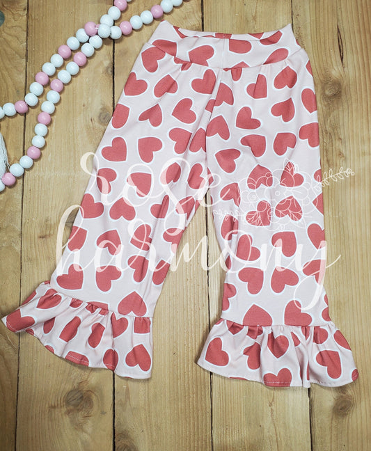 Girl Retro Heart Ruffle Pants, Valentine's Day, 6 month - 14 year, Valentines Party, Toddler, Party