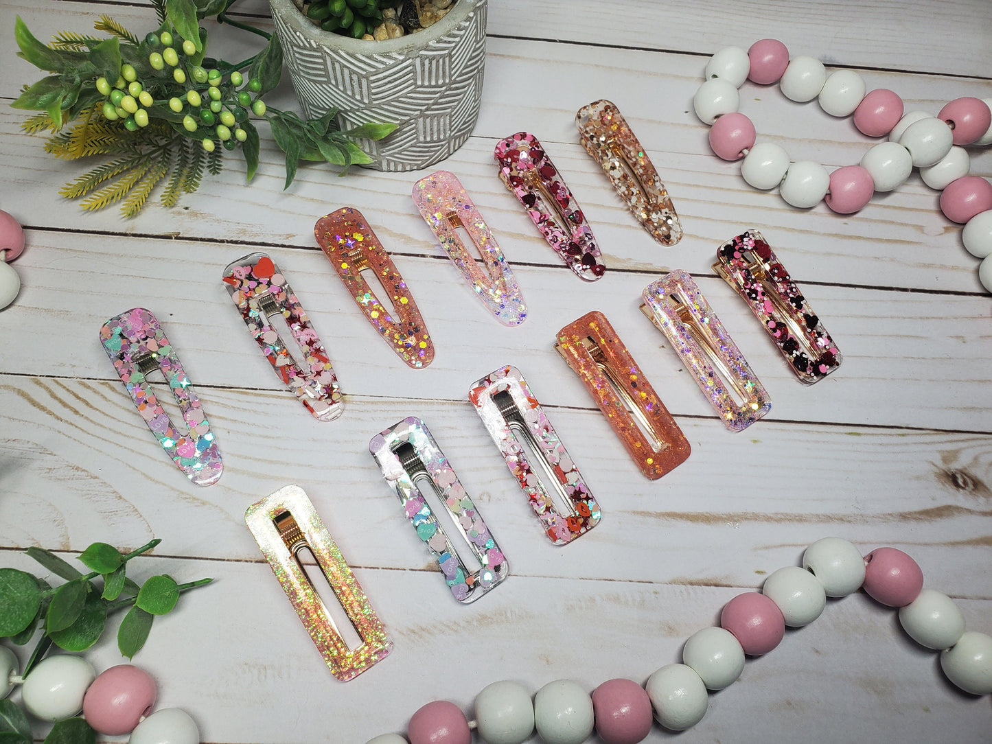 Valentine Hair Clips, Resin Clips, Glitter Resin Clips, Girl Hair Clip