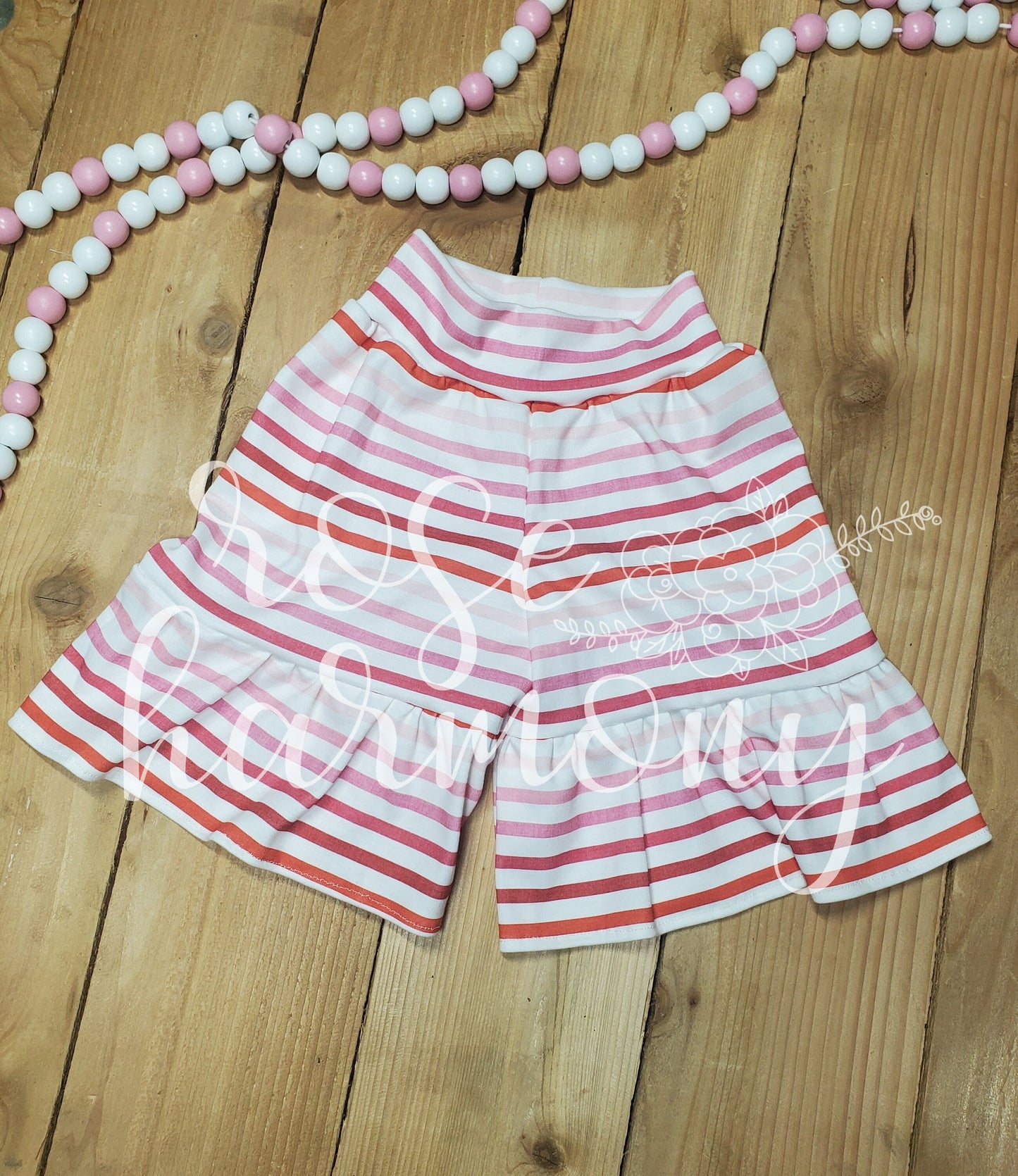 Girl Valentine Stripes Ruffle Pants, Valentine's Day, 6 month - 14 year, Valentines Party, Toddler, Party, Shorts