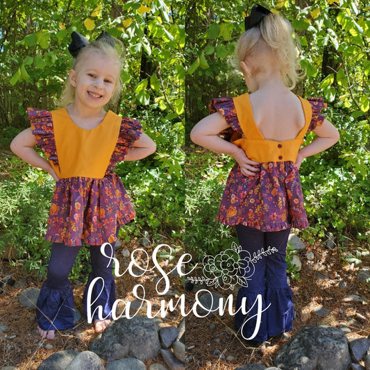 Fall Pumpkin Ruffle Top Blouse with Ruffle Leggings, Thanksgiving