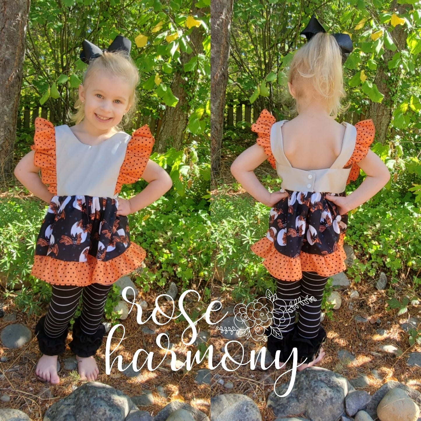 Halloween Bat Ruffle Top Blouse with Ruffle Leggings, Halloween,