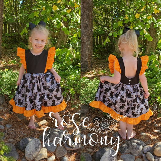 Black Cat Custom Children's Ruffle Dress