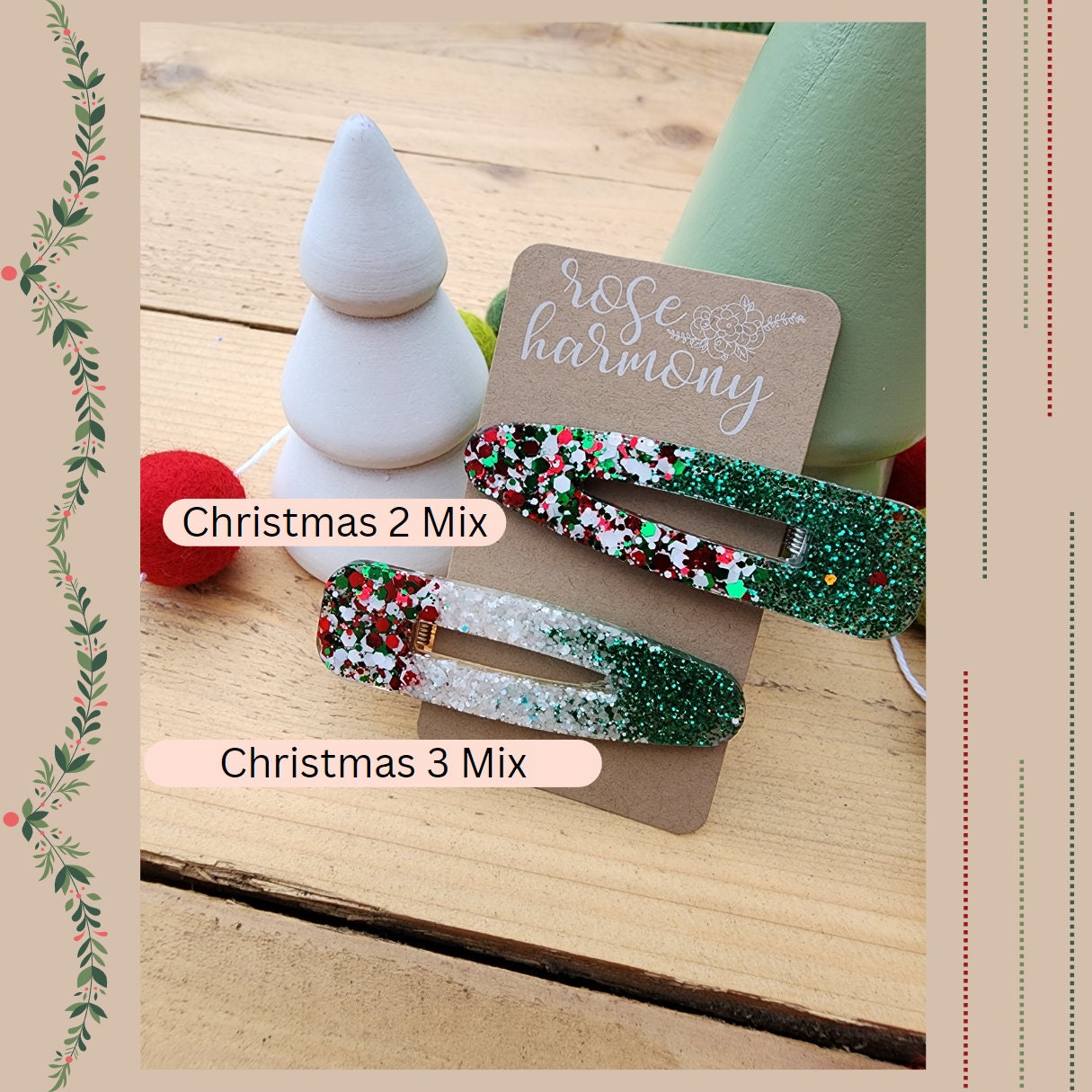 Christmas Hair Clips, Resin, Glitter, Girl, Holiday, Stocking Stuffers, Gifts, Party