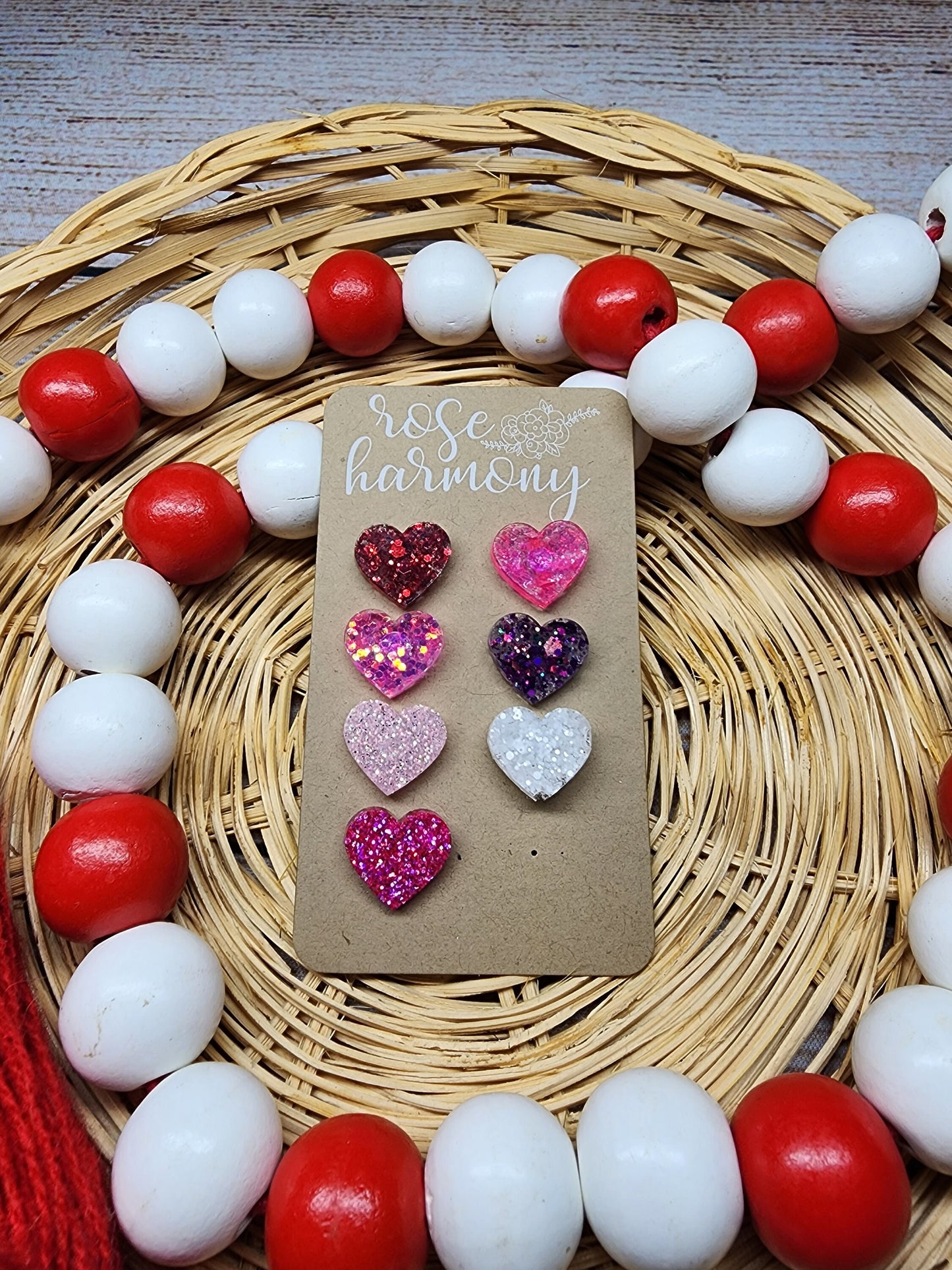 Valentines Stud Earrings, Holiday, Flat Heart, Cabochon, Resin Earrings, Gift