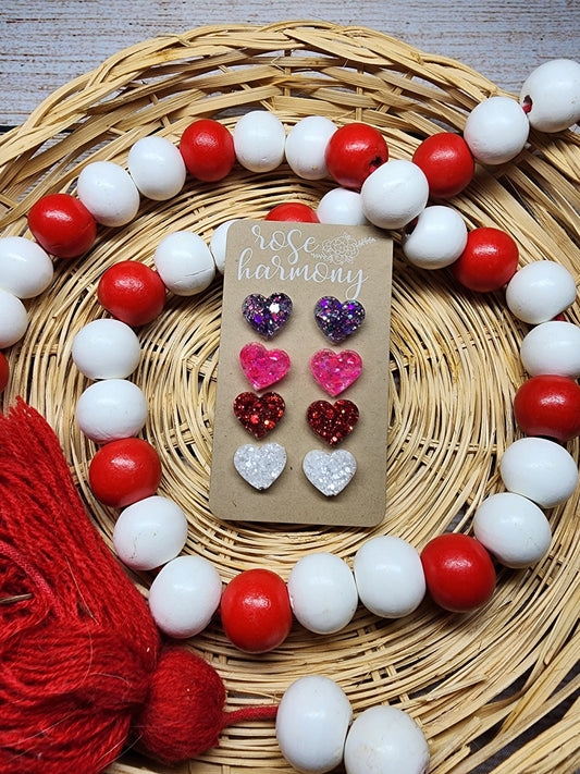 Valentines Stud Earrings, Holiday, Flat Heart, Cabochon, Resin Earrings, Gift