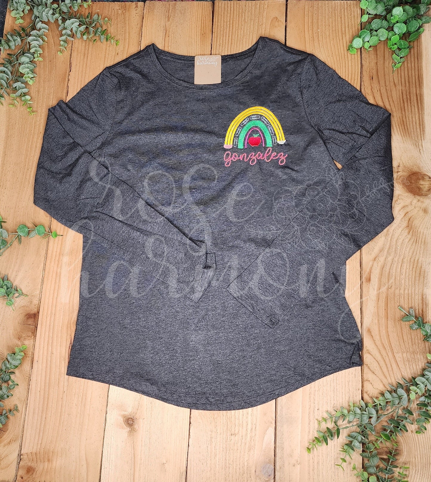 Teacher Crewneck, Adult Sweatshirt, Boho, Rainbow, Apple, Embroidery