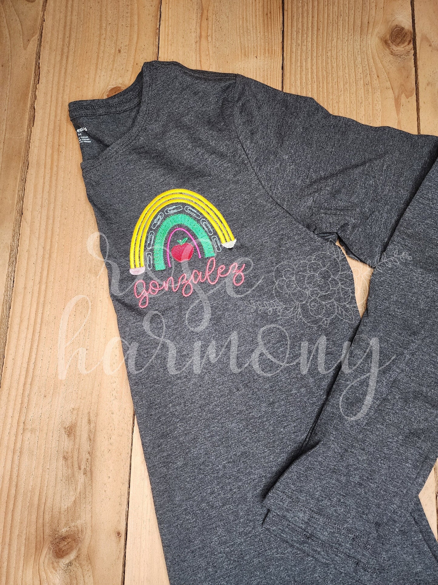 Teacher Crewneck, Adult Sweatshirt, Boho, Rainbow, Apple, Embroidery