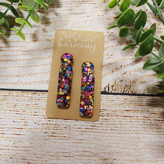 Multicolor Earring, Jewelry, Glitter Resin, Rainbow, Confetti, Birthday, Celebration, Shapes, lightweight