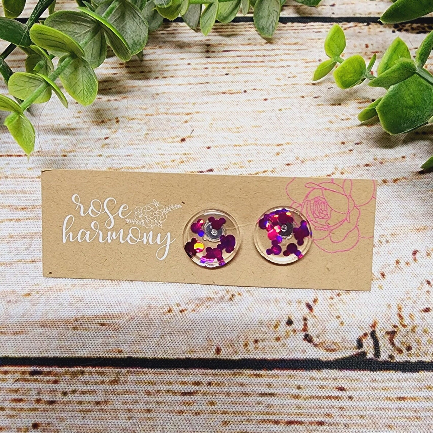 Disney Resin Earring, Stud, Mickey Mouse, Jewelry, Glitter, Birthday, Celebration, Shapes, lightweight