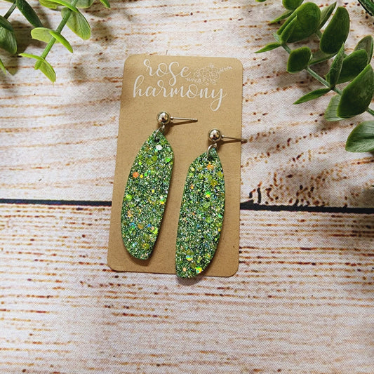 Green Resin Earring, Jewelry, Glitter, St. Patrick's Day, Birthday, Celebration, Shapes, lightweight