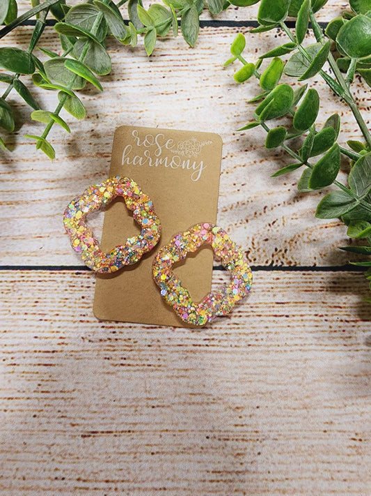 Rainbow Resin Earring, Jewelry, Glitter, Birthday, Celebration, Shapes, lightweight