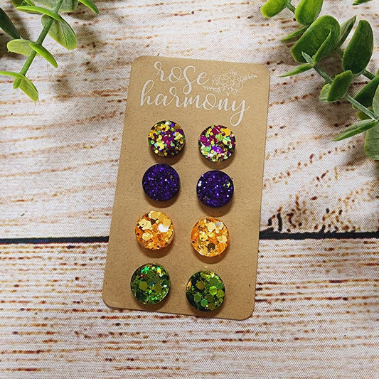 Mardi Gras Earring, Stud, Jewelry, Glitter, Birthday, Celebration, Shapes, lightweight