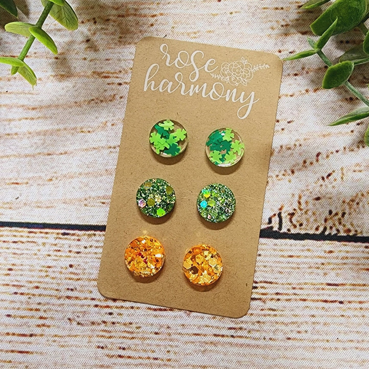 St. Patricks Earring, Stud, Jewelry, Glitter, Birthday, Celebration, Shapes, lightweight