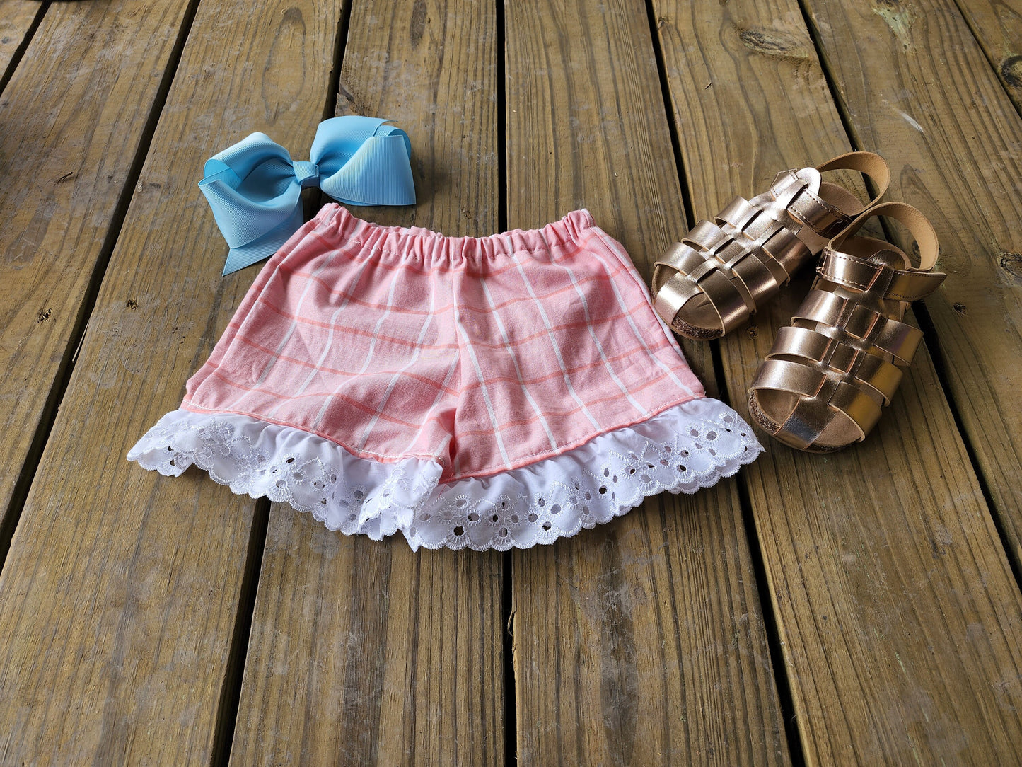 Apple Cross-Stitch Trio Children Outfit Set w/ Ruffle Shorts