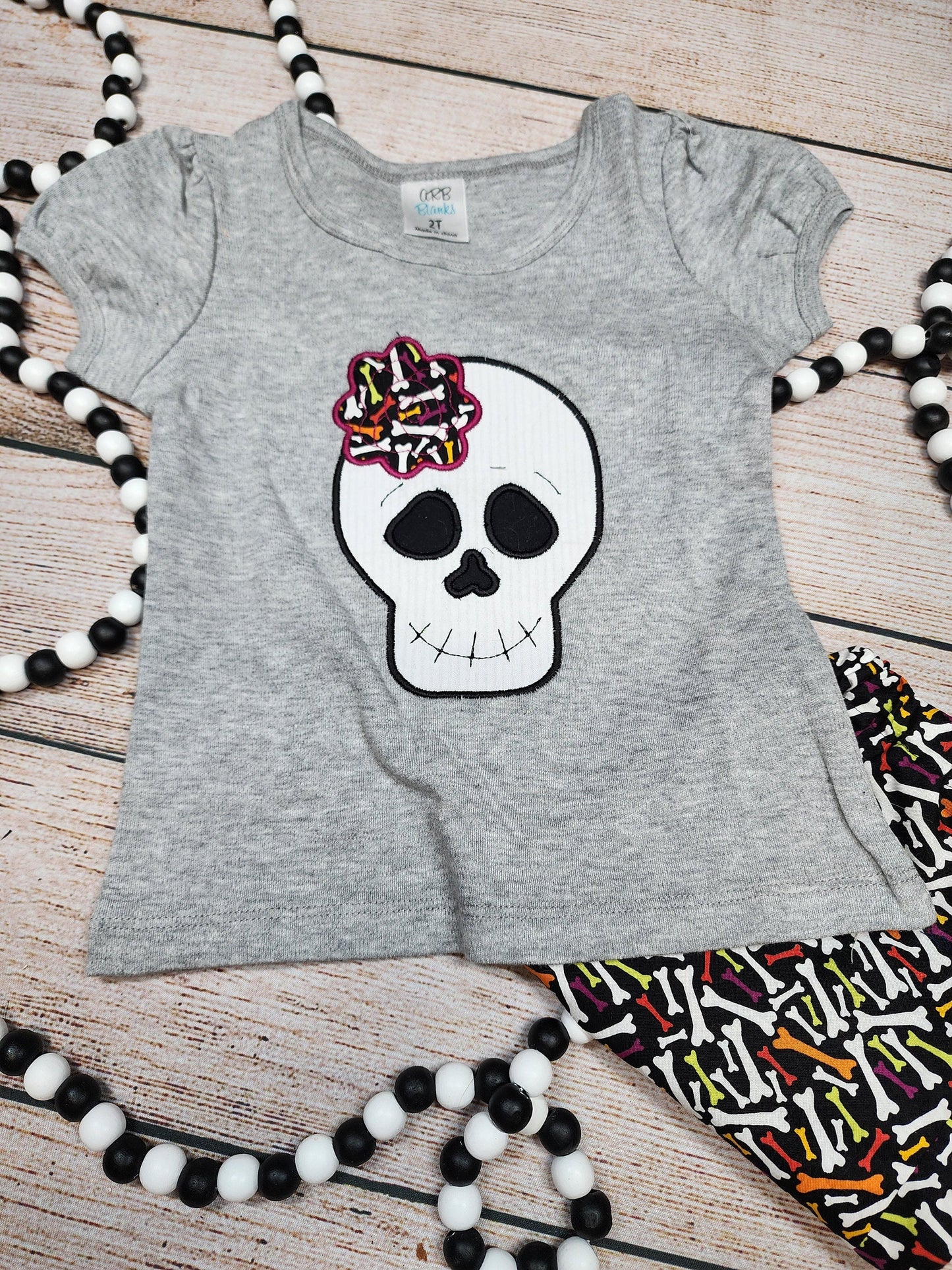 Skeleton Head Top Hat Halloween Outfit, Toddler and Girl Outfit, Shorts, Bones Fabric, Siblings