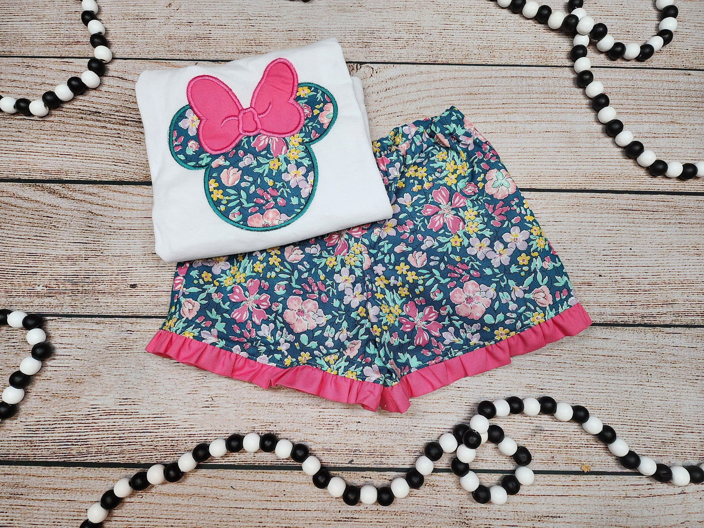 Floral Minnie Mouse Disney Outfit, Girl Outfit, Toddler, Princess, Ruffle Shorts