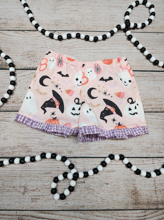 Spooky Spiderweb Halloween, Boo Girl Ruffle Shorts, Toddler and Girl, Boo Fabric, Siblings