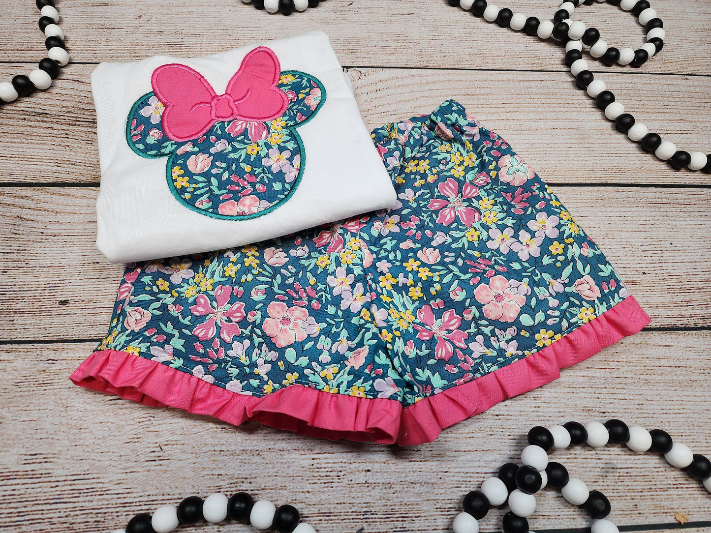 Floral Minnie Mouse Disney Outfit, Girl Outfit, Toddler, Princess, Ruffle Shorts