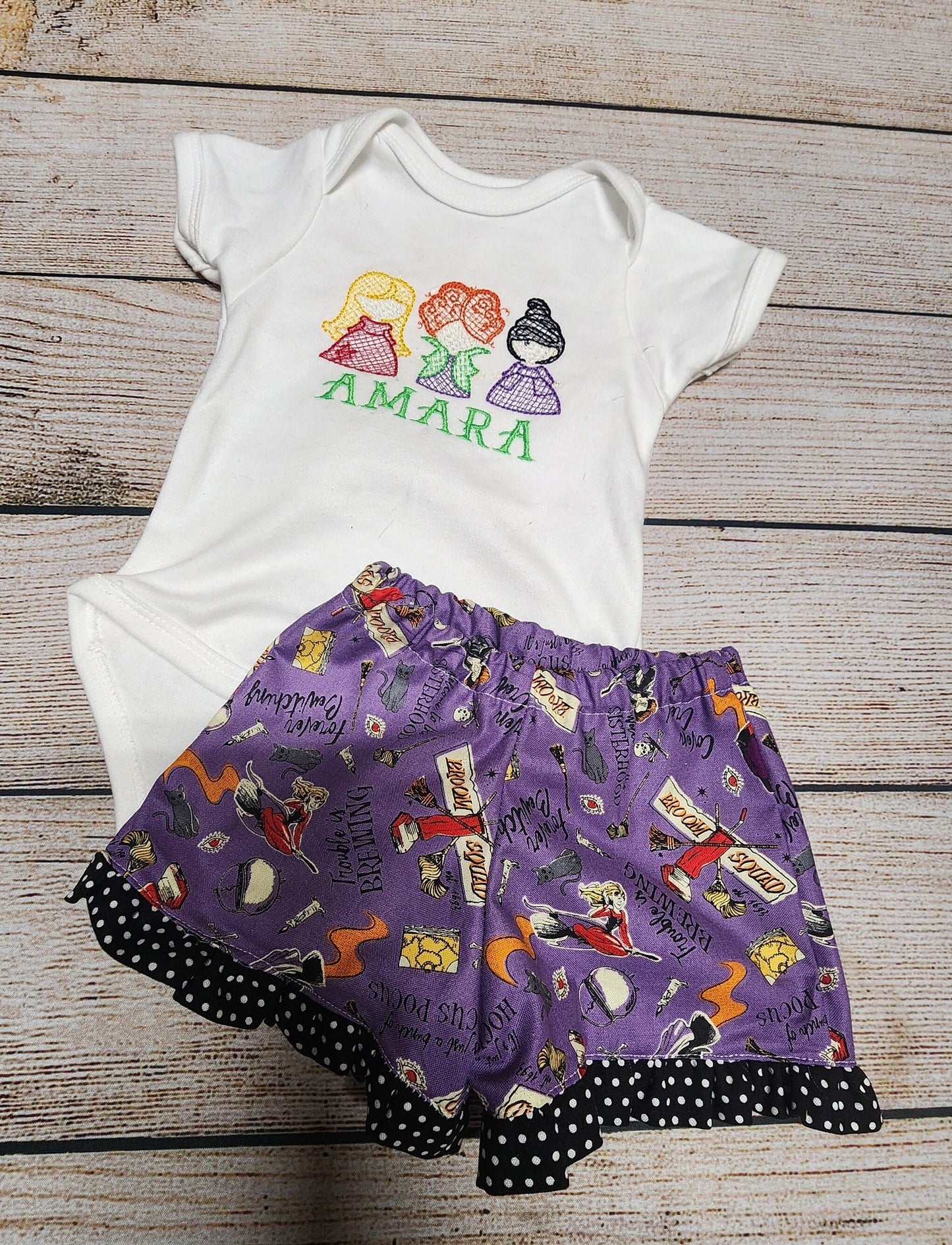 Hocus Pocus Halloween Outfit, Toddler Girl Halloween Outfit, Witches Ruffle Shorts